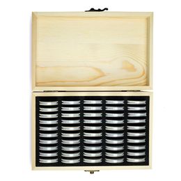 Food Savers Storage Containers 50Pcs Coin Holder Case With Wooden Box Round Capsules Commemorative Display Organizer 230307