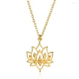 Pendant Necklaces Hollow Lotus Flower Necklace Women Plant Fashion Stainless Steel Buddhismlotus Jewelry Aesthetic Accessories Gift