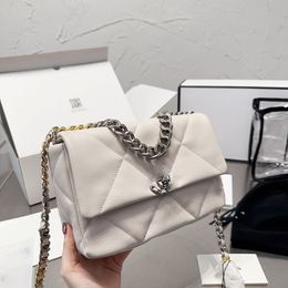 19 Series Womens Leisure Medium Quilted Bags Genuine Leather Vintage Silver SHW Matelasse Chain Crossbody Shoulder Handbags Luxury Designer Purse Sacoche 26cm