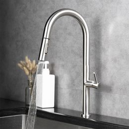 Kitchen Faucets Pull Type Faucet Wiredrawing Black Sink Cold And 360 Degree Rotating Mixing