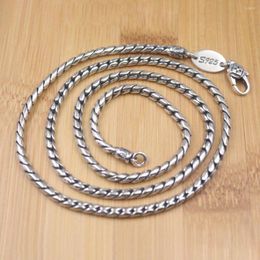 Chains Pure 925 Sterling Silver Necklace Men Women Lucky Gift Mantra Vajra 3.5mm Round Rope Chain 24inch/ 38-39g