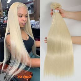 Halks Hluks 613 Honey Blonde Straight Hair Bundles Ombre Hair Extension 30 32 34 36inch Super Long Hair Gray Tynthetic Hair Weaving 230308