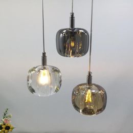 Pendant Lamps Luxury Crystal Lights Nordic Amber Grey Clear Bedroom Bedside Luminaire Suspension Lamp Living Room Dining Hanglamp