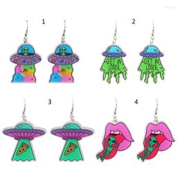 Dangle Earrings D0LC Cute UFO Novelty Spaceship Alien Acrylic Drop Funny Cartoon Jewelry