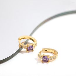 Hoop Earrings Charm Purple Square Zircon Fashion Small Gold Color Round Ear Buckle Huggie For Women Pendientes Jewelry