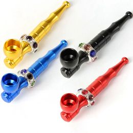 Colorful Aluminium Alloy Pipes Dry Herb Tobacco Portable Filter Removable Handpipes Hand Smoking Diamond Decoration Easy Clean Cigarette Holder DHL