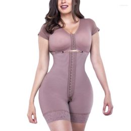 Women's Shapers Gaine Colombienne Mujer Adjustable Hook Eye Front Closure Body Shaper Fajas Sudation Short Sleeve Women Shapewear With Bra