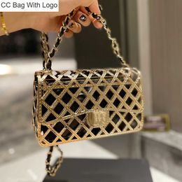 CC Bag Other Bags 2023Ss Trend Luxury Flap Bags Top Gold Metal Hollow Woven Lined Zipper Leather Bag Classic Cheque Chain Messenger Bag Senior Designer Ladies O0