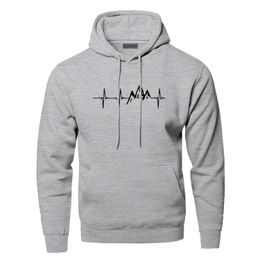 Mens Hoodies Sweatshirts Mountain Heartbeat Men Sound Ray Diagram Hooded Hoodie Winter Autumn Print Black Gray Sportswear 230309