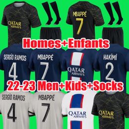 MBAPPE HAKIMI #30 Soccer Jerseys Fourth 4th Black SERGIO RAMOS 22 23 Maillots de football 2022 2023 MARQUINHOS VERRATTI pSGS men kids kit sh