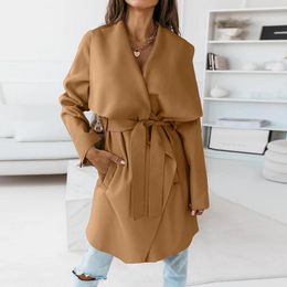 Women's Jackets Autumn And Winter 2023 Long Sleeve Coats For Women Wool Dress Jacket V Neck Belt Plain Outerwear