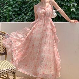 Casual Dresses Korean Women Evening Dress Sweet Floral Sexy Strap Backless Maxi Gown Party Beach Birthday Lady Girl Robe Femme Vestidos