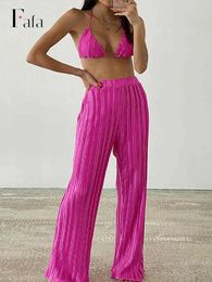 Women's Tracksuits Women Rose Red Sexy 2 Piece Sets Summer Backless Tops And Pleated Loose Wide Leg Trousers Suits Female Elegant Party Club Outfit L230309