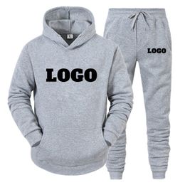 Men s Polos Custom 2Pcs Sets Tracksuit Hooded Sweatshirt Pants Pullover Hoodie Sportwear Suit Ropa Hombre Casual Running Set 230308