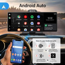 4K CAR DVD sem fio 10,26 polegadas Espelho auxiliar Aux Dash Câmera CarPlay DVR Android Auto Wi -Fi Mirror Video Recording FM Transmiter
