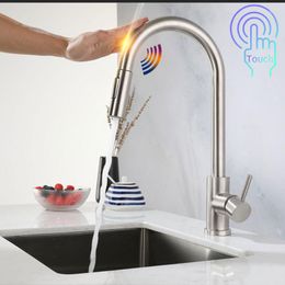 Kitchen Faucets Smart Touch Single Hole Pull Out Spout For Sensor Water Tap Sink Mixer Rotate Faucet