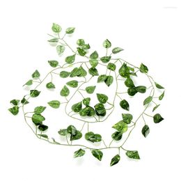 Decorative Flowers 12pcs/Lot 2Meters Green Artificial Hanging Vines Rattan Leaf Vagina Grass Plants Grape Leaves Home Garden Party Wall