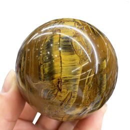 Decorative Figurines Yellow Asian Rare Tiger Eye Sphere Quartz Crystal Healing Ball 60-65mm Reiki Fengshui Ornaments For Room Decor