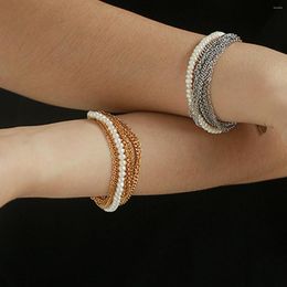 Strand QiLuxy Fashion Multilayer Chain Pearl Bracelets Vintage For Women Trendy Party Jewelry Gift