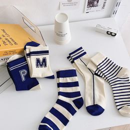 Women Socks Korea Cotton Letters College Style Girls Middle Tube Classic Striped Letter Print Fashion Sporty Student Wholesale