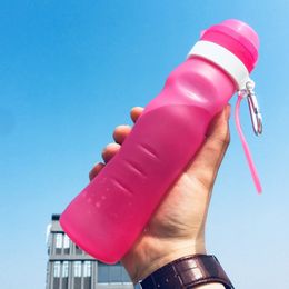 Water Bottles Silicone Folding Water Bottle 600ml Outdoor Sports Supplies Portable Water Bottle Convenient Travel Anti-scalding Insulated 230309
