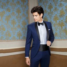 Men's Suits Italian Blue Men 2023 Groom Tuxedo Man Blazer Black Satin Shawl Design Slim Trajes De Hombre Costume Homme Terno Masculino