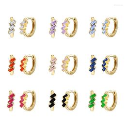 Hoop Earrings 925 Sterling Silver Ear Buckle Simple Three Rectangle Zircon Small For Women White/Black/Purple Colour Gold Earring