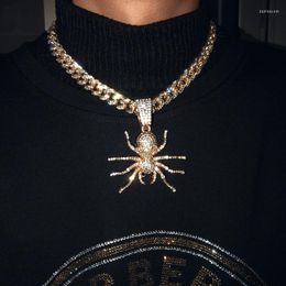 Pendant Necklaces Out Cubic Zircon Big Spider Necklace Men'S Hip Hop Jewellery With Full Rhinestone Miami Cuban Link Chain