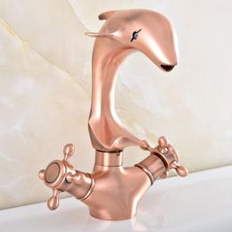 Bathroom Sink Faucets Antique Red Copper Basin Faucet Dolphin Style Vessel Water Tap Mixer