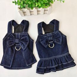 Pet Summer Suspender Dress Dog Apparel Denim Skirt Dress Cute Bow Decor Puppy One Clothes