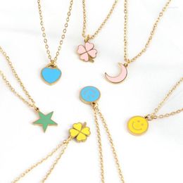 Chains Stainless Steel Necklace For Women Color Simple Stars Moon Heart Necklaces Elegant Lady Short Wholesale PendantChains