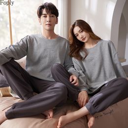 Women's Sleepwear 100% Cotton Couple Pyjamas Sets for Women Men Plus Size Sleepwear Comfortable Homewear Autumn Winter Leisure Loungewear Pijamas 230309