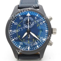 Men's Super ZFF Factory 44mm Automatic Movement Chronograph Blue Dial with Numeral Blue Leather Strap with Single Fold Deployant Buckle Wristwatches