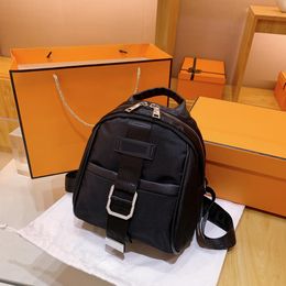 PRADE Designer Bags Backpack Bag Simple Bookbag Travel Workbackpack Adjustable Shoulder Strap with Embroidered Letters Large Buckle Leather Logo 13X23X14cm
