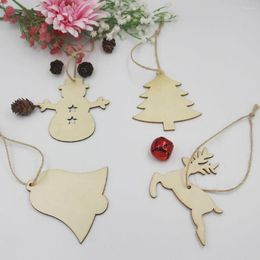 Christmas Decorations 10pcs Exquisite Wooden Pendant Ornament With Strings Cute Hanging Deer Snowman Pattern Home Year Decoration DIY