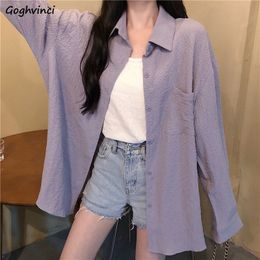 Women's Blouses Shirts Women Blouses Casual Loose Basic Solid Shirts Turn-down Collar Button Up Korean Style Fashion Simple Female Tops All-match Chic 230309