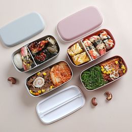 Japanese Lunch Box Plastic Double-Layer Sealed Leak-Proof Food Storage Container Microwavable Portable Bento Boxes Picnic Office Fresh-Keeping Meal Box RRA