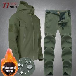 Men's Tracksuits Army SoftShell Tactical Waterproof Jackets Men Hood Coat Military Combat Tracksuit Fishing Hiking Camping Climbing Pant Trousers 230309