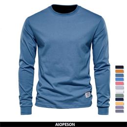 Men's TShirts AIOPESON Solid Colour Cotton T Shirt Men Casual Oneck Long Sleeved Mens Tshirts Spring Autumn High Quality Basic Tshirt Male 230309