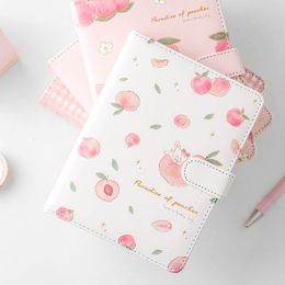 Notepads Kawaii Pink Peach Diary Cute Planner Book For Students PU Cover Magnetic Agenda Colored Inner Page Journals Stationery Notebooks 230309