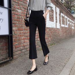 Women's Pants Capris High Waist Slim Boot Cut Pant Women Spring Summer Black White Workwear Office Ladies Elegant Casual Korean Cropped Pants 230309