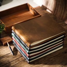 Notepads First Layer Cowhide A4 Size Ring Planner Genuine Leather Horizontal Notepad Retro Sketchbook Business Notebook Wholesale 230309