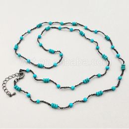 Pendant Necklaces WT-N950 Wholesale Custom Natural Green Howlite Small Beads Chain With Lobster Clasp Extension 30 Inch 5pcs/lot Fashion Jew