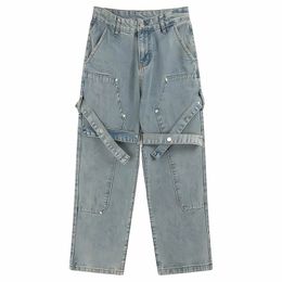 Мужские джинсы летняя корейская мода расклешенные брюки Man Skateboard Streetwear Vintage Y2K Дизайнерские грузовые грузы Прямой нейтральная джинсовая банки 230309