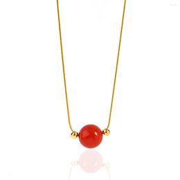 Chains Greatera Elegant Red Stone Bead Pendant Choker Necklaces For Women Stainless Steel Gold Colour Chain Neckalce Trendy Jewellery 2023