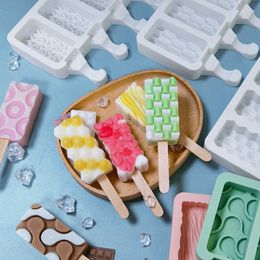Ice Cream Tools 4 Cavity Silicone Ice Cream Mold DIY Chocolate Dessert Popsicle Moulds Tray Ice Cube Maker Homemade Tools Summer Party Supplies Z0308