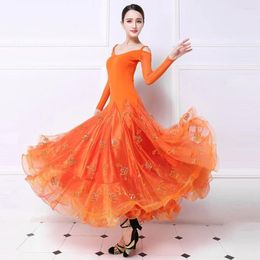 Bühnenkleidung Orange Ballsaalkleid Standardtanzkostüm Tangokostüme Wiener Walzer Big Swing Foxtrott