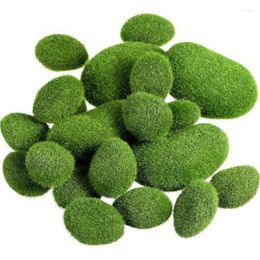 Garden Decorations 40 Pieces 2 Sizes Artificial Moss Rocks Decorative Faux Green Covered Stones