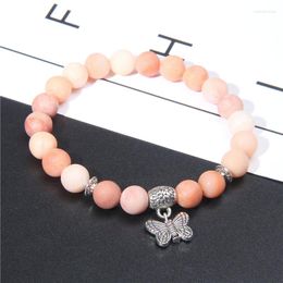 Strand Fashion Butterfly Charm Bracelet Pink Aventurine Bangles Natural Stone Crystal Women Jewellery Female Party Gift