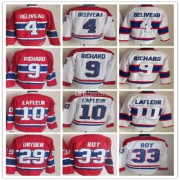 CUSTOM Vintage Montreal Hockey Jerseys 10 Guy Lafleur 4 Jean Beliveau 9 Maurice Richard 29 Ken Dryden 33 PATRICK ROY Retro CCM Uniforms